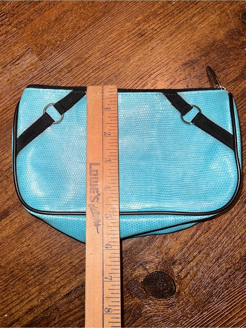 Lancome Turquoise Faux Snake Skin Makeup Cosmetic Bag Pouch Black Trim Y2K